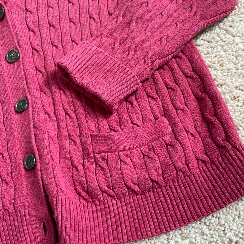 Lands' End Raspberry Cable Knit Cardigan - Picture 3 of 4